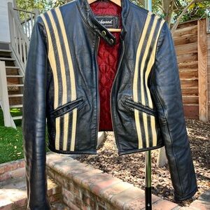 Chic Black Leather Jacket with Gold Accents